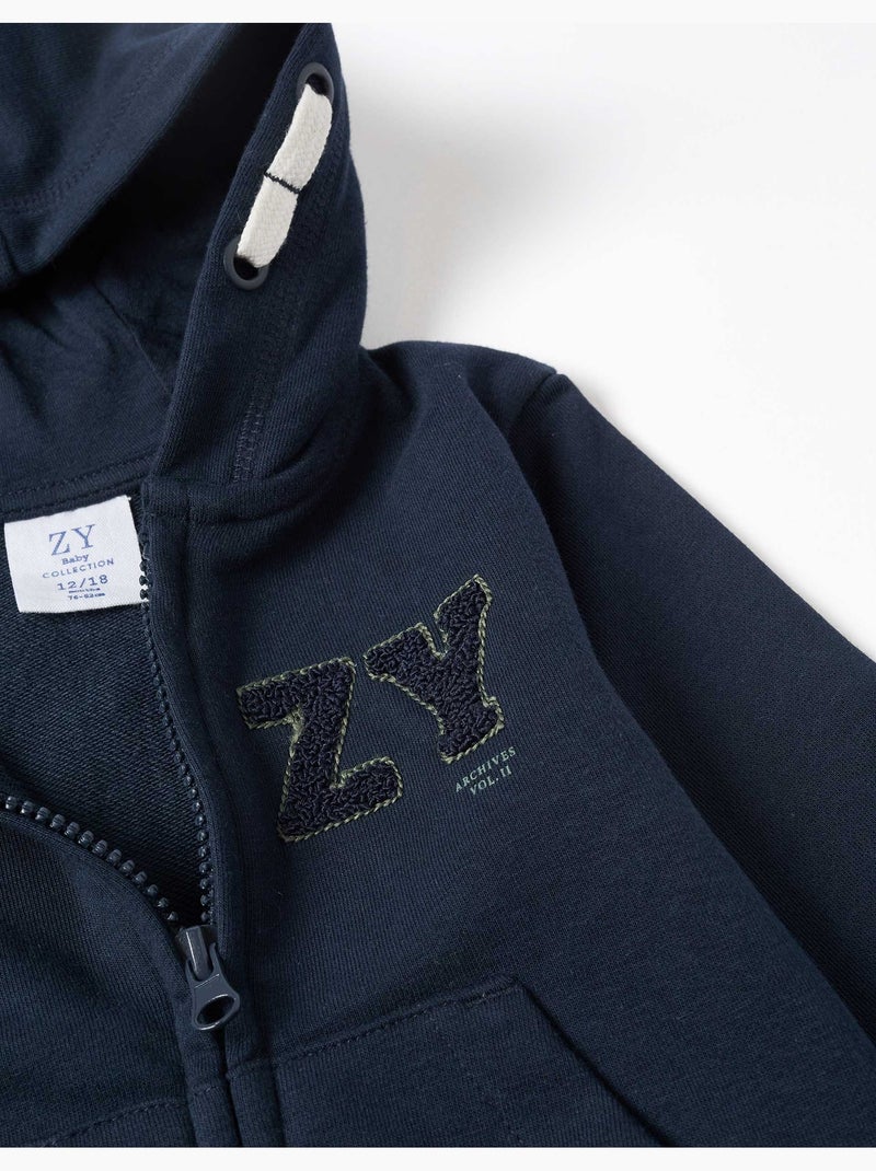 Giacca con cappuccio e ricamo bouclé ZY Blu scuro - Kiabi
