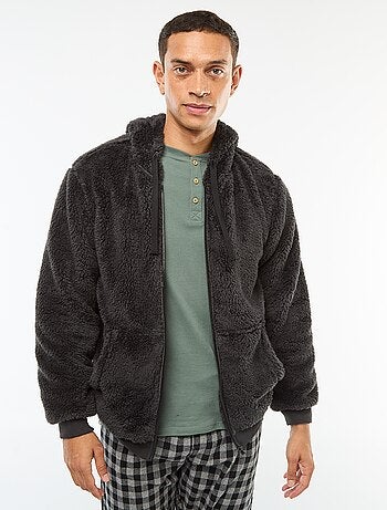 Giacca con cappuccio e zip in maglia peluche