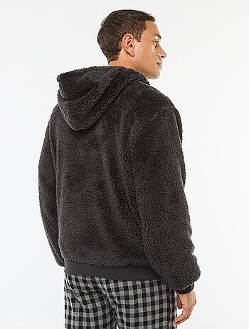 Giacca con cappuccio e zip in maglia peluche