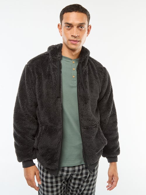 Giacca con cappuccio e zip in maglia peluche - Kiabi