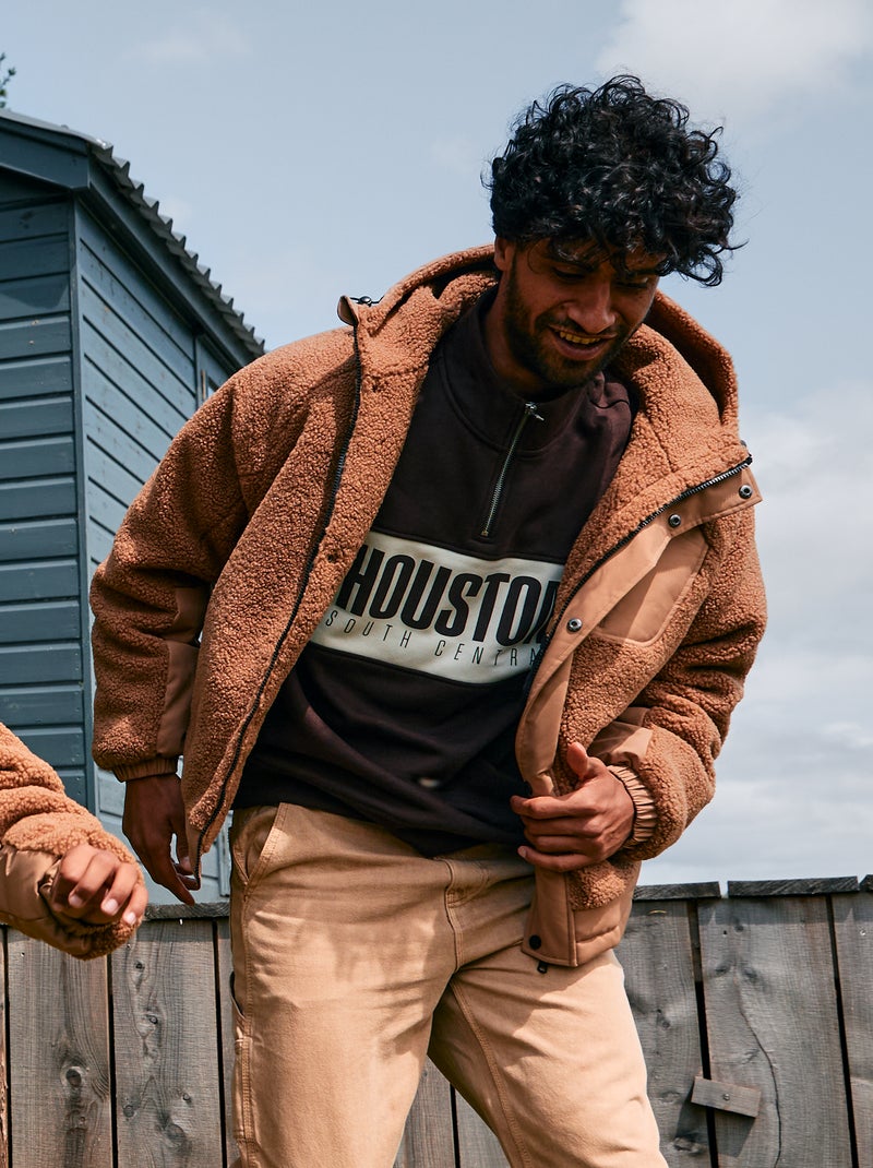 Giubbotto beige uomo con cappuccio e manica lunga