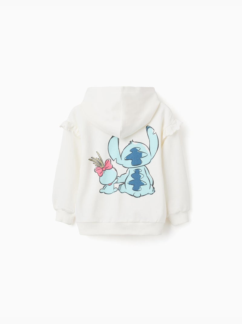 Giacca con cappuccio in cotone con stampe di stitch e volant Bianco - Kiabi