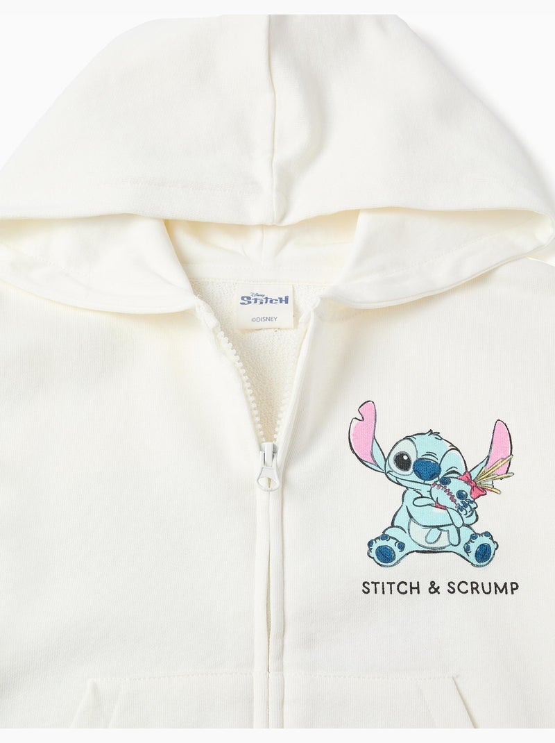 Giacca con cappuccio in cotone con stampe di stitch e volant Bianco - Kiabi