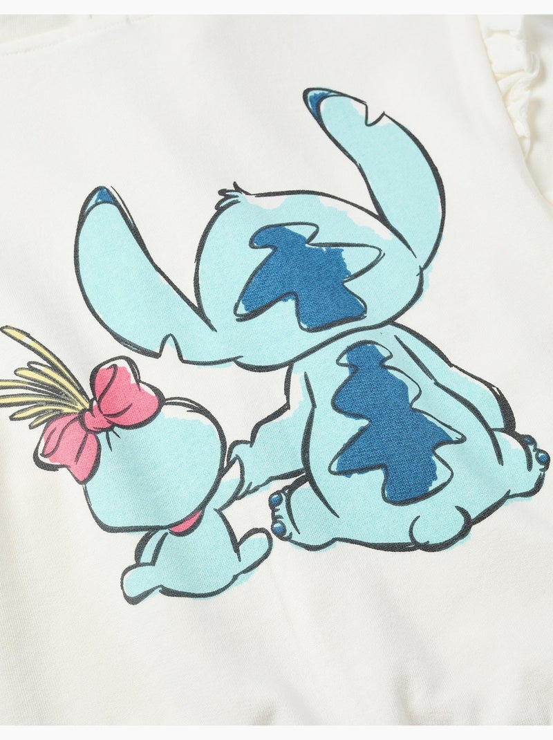 Giacca con cappuccio in cotone con stampe di stitch e volant Bianco - Kiabi