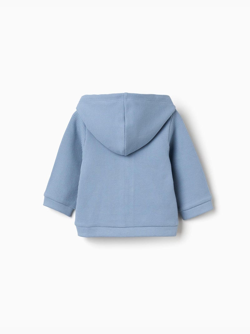 Giacca con cappuccio in cotone con texture a nido d'ape Blu chiaro - Kiabi