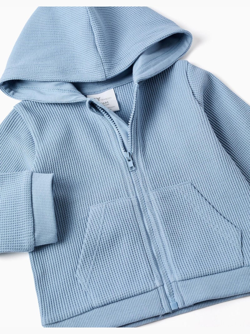 Giacca con cappuccio in cotone con texture a nido d'ape Blu chiaro - Kiabi