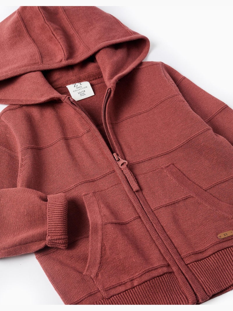 Giacca con cappuccio in maglia con linee in rilievo Marrone - Kiabi