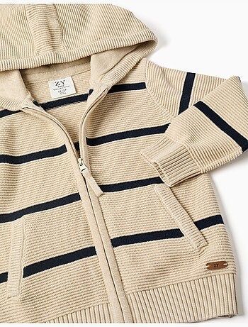 Giacca con cappuccio in maglia di cotone con righe
