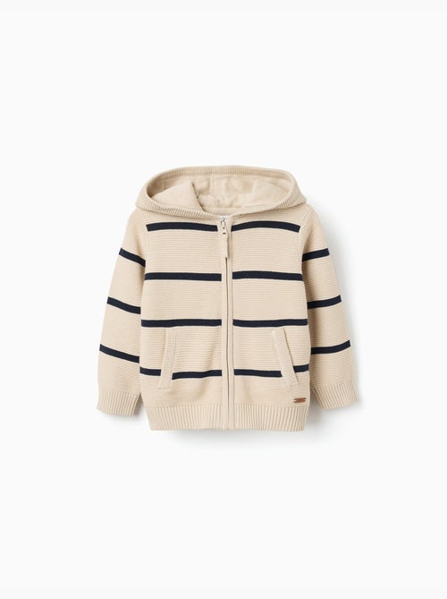 Giacca con cappuccio in maglia di cotone con righe - Kiabi