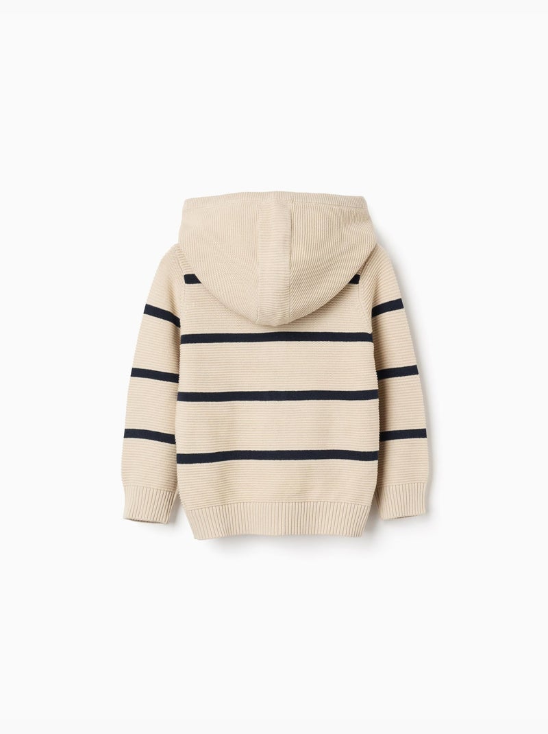 Giacca con cappuccio in maglia di cotone con righe Beige chiaro - Kiabi