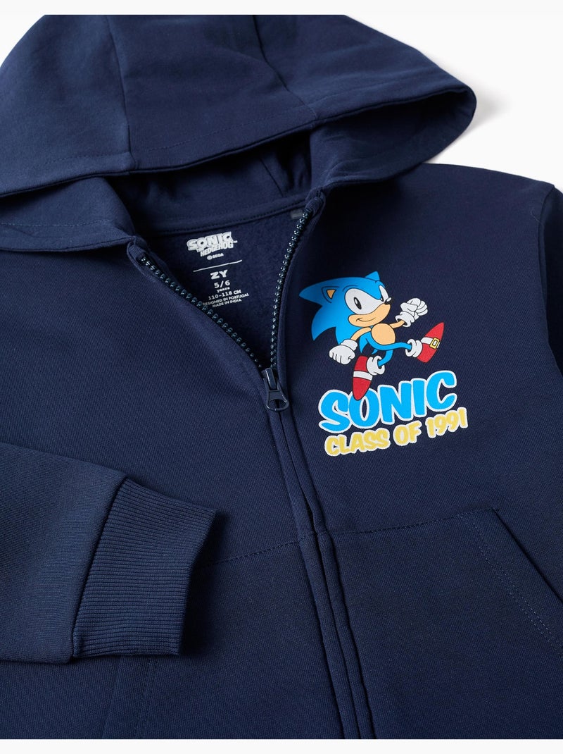 Giacca con cappuccio spazzolata con stampe di sonic Blu scuro - Kiabi