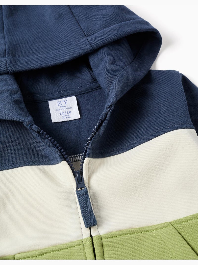 Giacca con cappuccio spazzolato con colour block Blu scuro - Kiabi