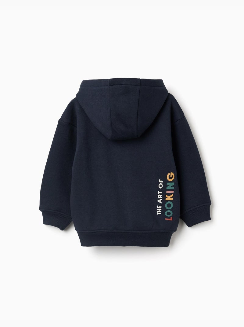 Giacca con cappuccio spazzolato con stampa Art of Looking Blu scuro - Kiabi