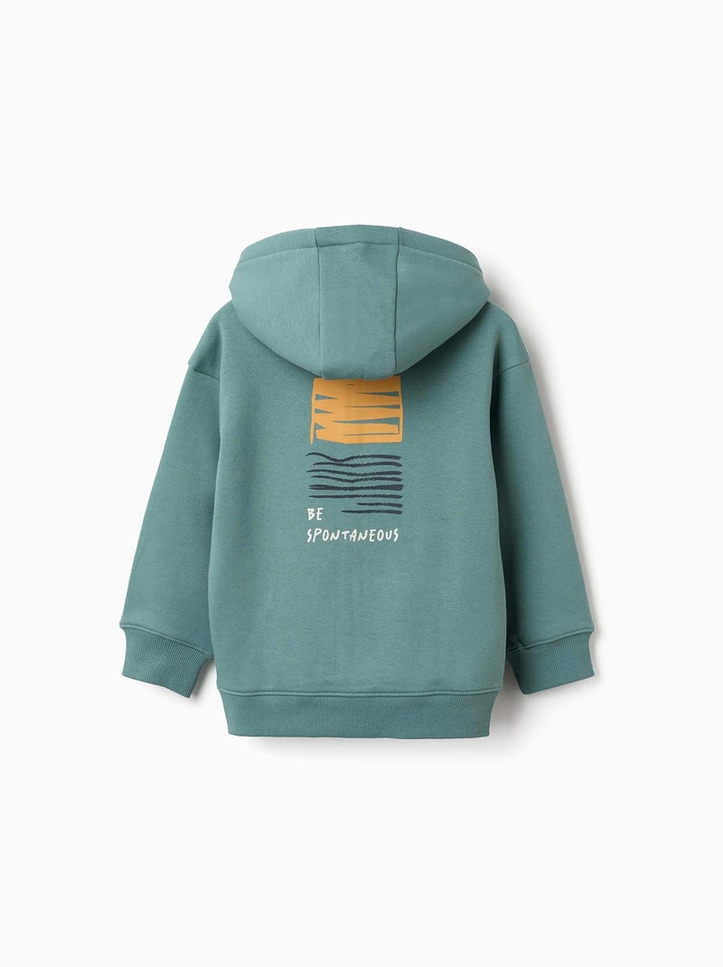 Giacca con cappuccio spazzolato con stampa Be Spontaneous Verde chiaro - Kiabi