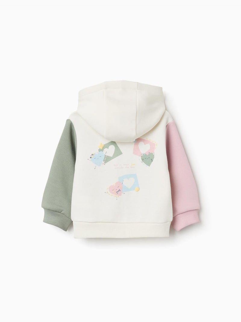 Giacca con cappuccio spazzolato con stampe di cuori Bianco - Kiabi