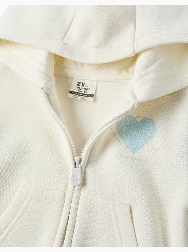 Giacca con cappuccio spazzolato con stampe di cuori Bianco - Kiabi