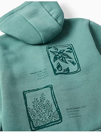Giacca con cappuccio spazzolato con stampe floreali