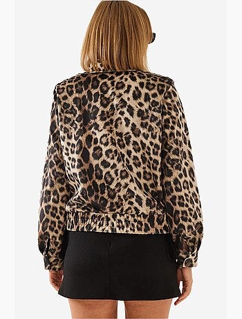Giacca con cerniera e stampa leopardata lucci