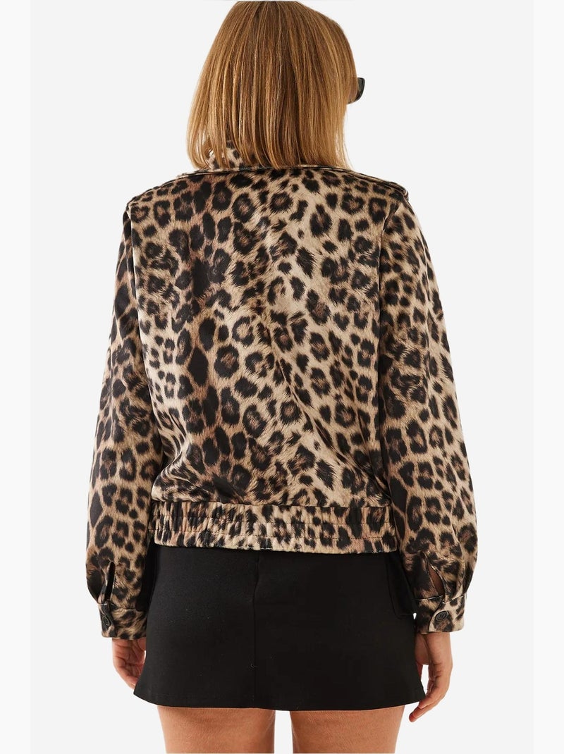 Giacca con cerniera e stampa leopardata lucci Grège - Kiabi