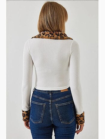 Giacca con cerniera in peluche leopardato lucci
