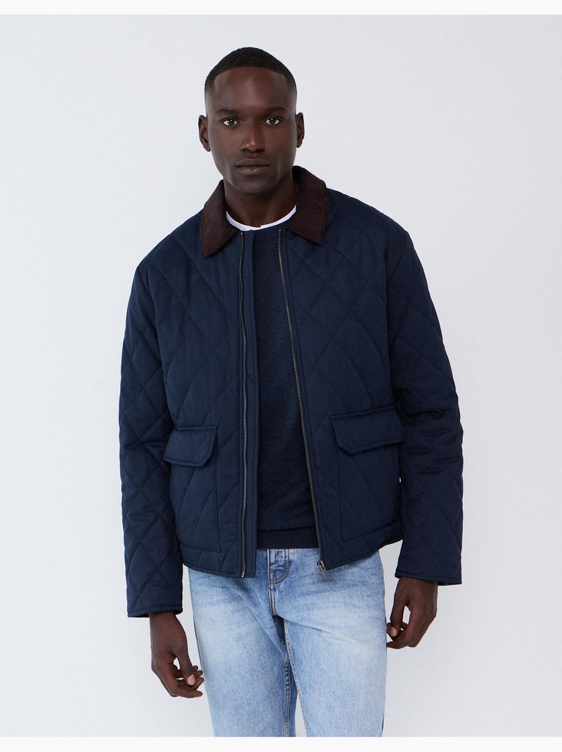 Giacca con colletto in velluto a coste, mo fashion Blu - Kiabi