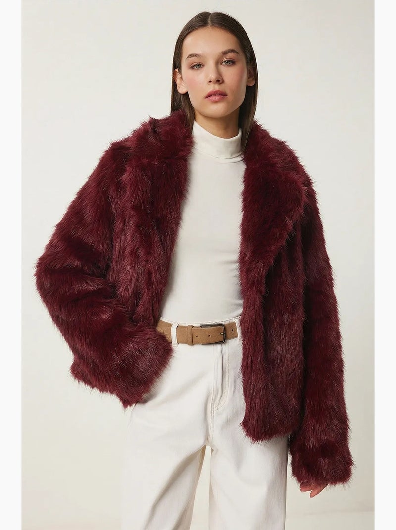 Giacca con collo a scialle in pelliccia sintetica istanbul Rosso bordeaux - Kiabi