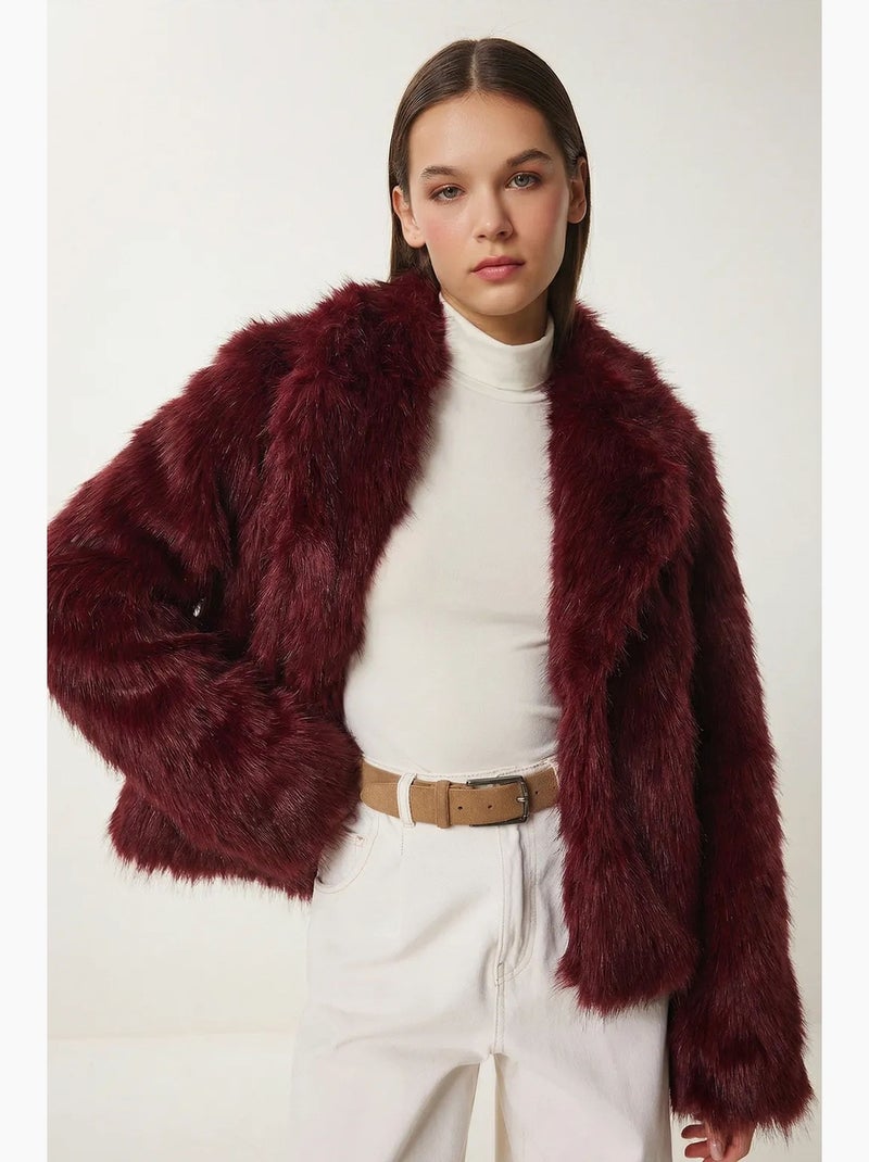 Giacca con collo a scialle in pelliccia sintetica istanbul Rosso bordeaux - Kiabi