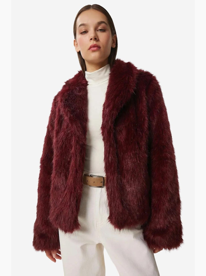 Giacca con collo a scialle in pelliccia sintetica istanbul Rosso bordeaux - Kiabi