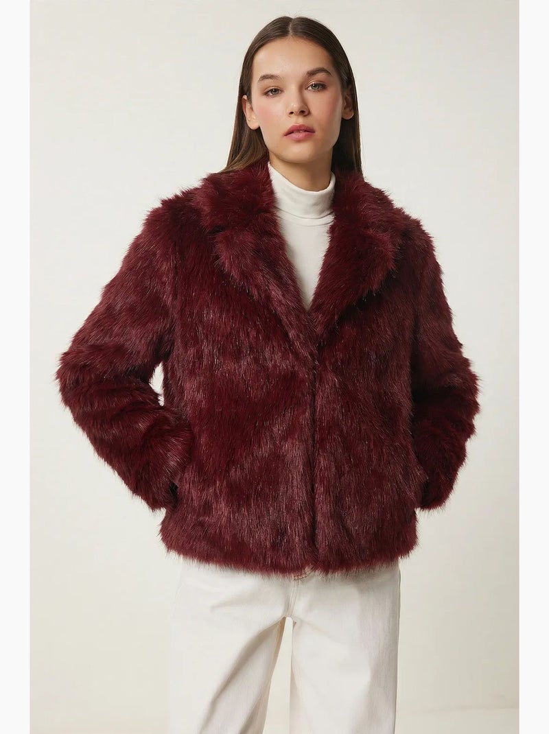 Giacca con collo a scialle in pelliccia sintetica istanbul Rosso bordeaux - Kiabi