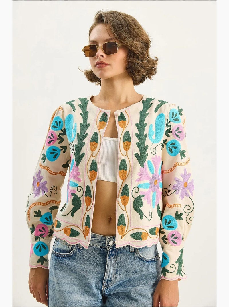 Giacca con stampa floreale lucci Crema - Kiabi