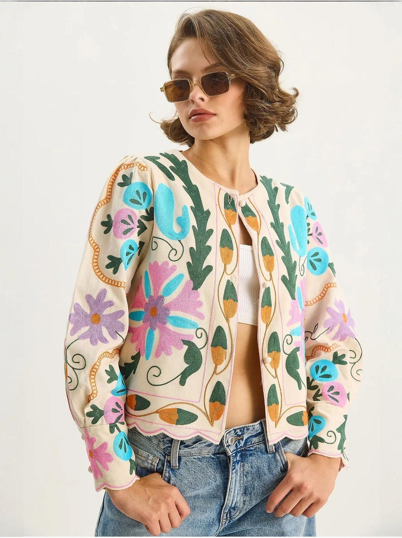 Giacca con stampa floreale lucci Crema - Kiabi
