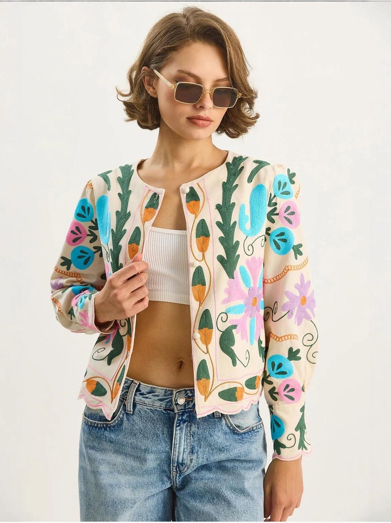 Giacca con stampa floreale lucci Crema - Kiabi