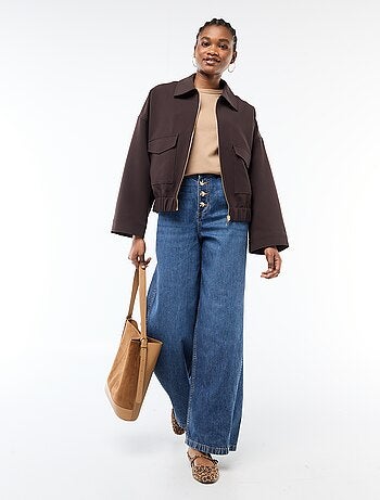 Giacca con zip e tasche applicate tinta unita