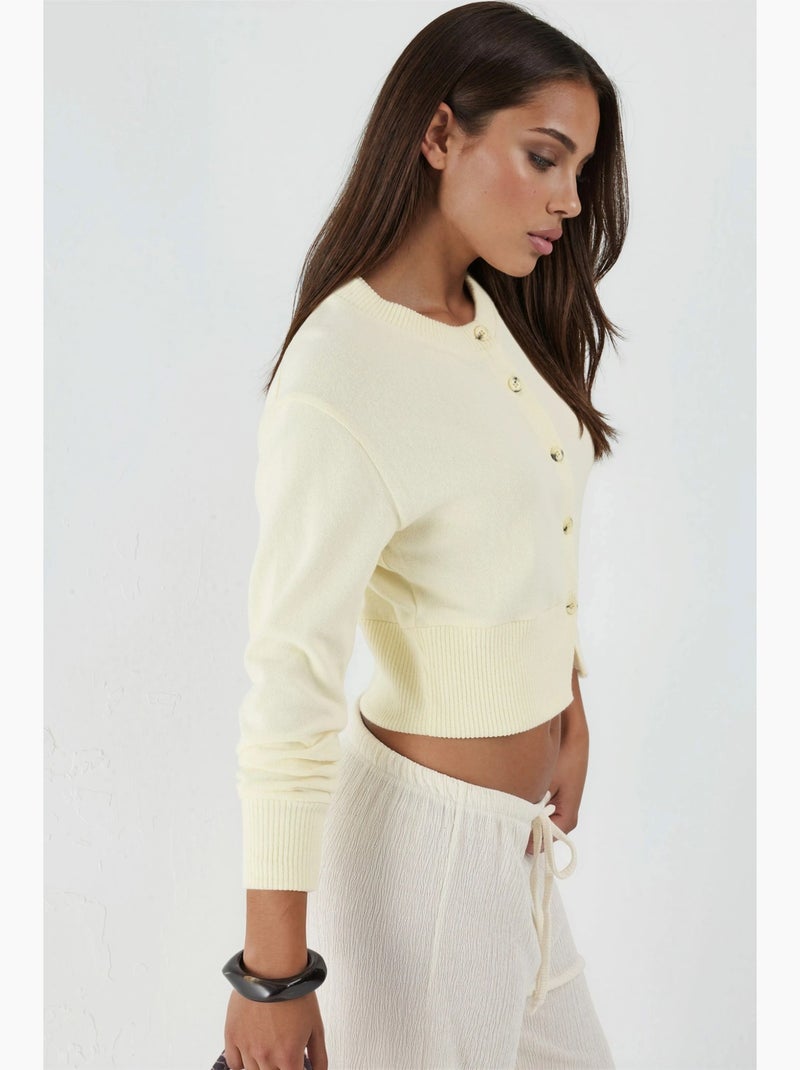 Giacca corta casual con girocollo e bottoni busem Giallo limone - Kiabi