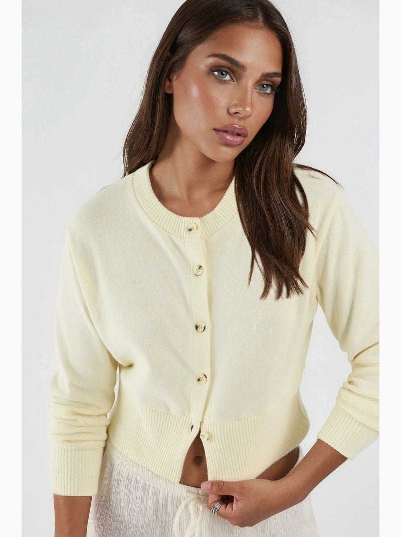 Giacca corta casual con girocollo e bottoni busem Giallo limone - Kiabi