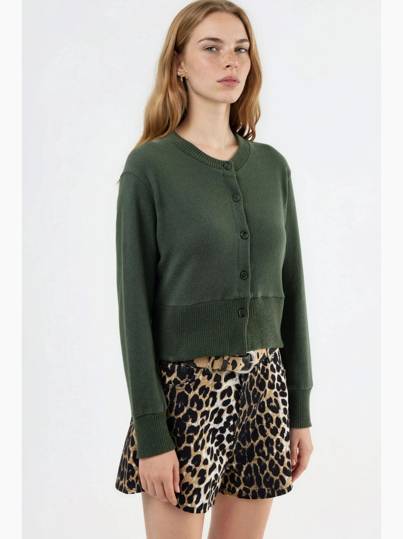 Giacca corta casual con girocollo e bottoni busem Verde scuro - Kiabi