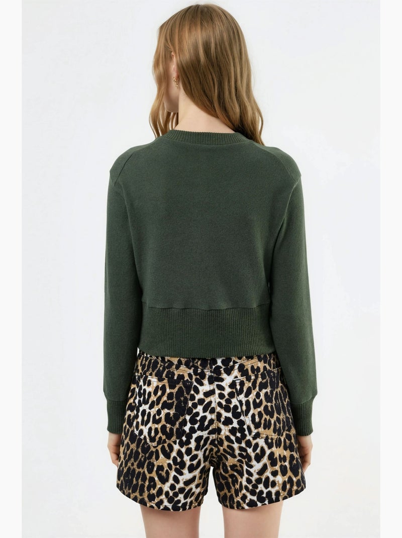 Giacca corta casual con girocollo e bottoni busem Verde scuro - Kiabi