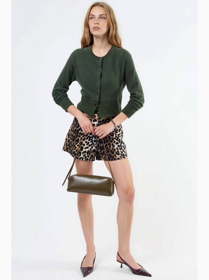 Giacca corta casual con girocollo e bottoni busem Verde scuro - Kiabi