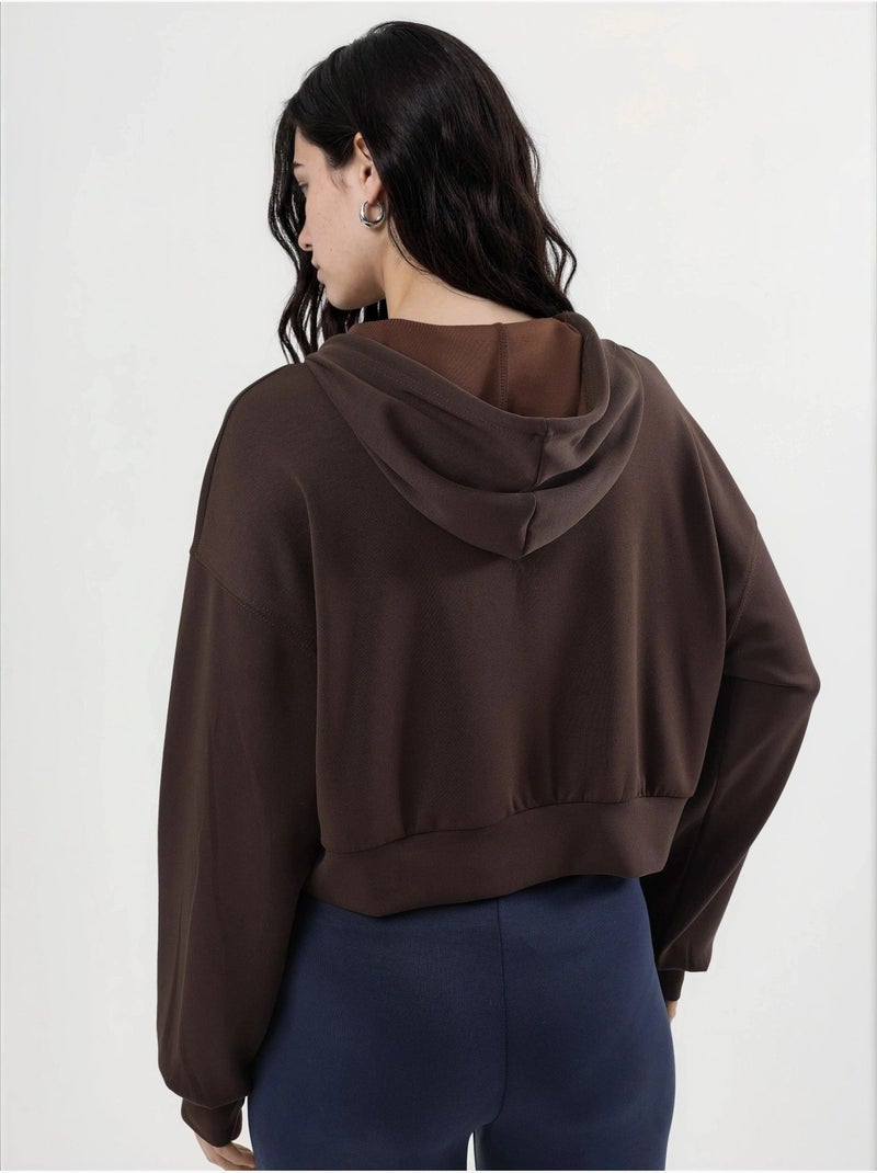 Giacca corta con cappuccio e zip busem Marrone cioccolato - Kiabi