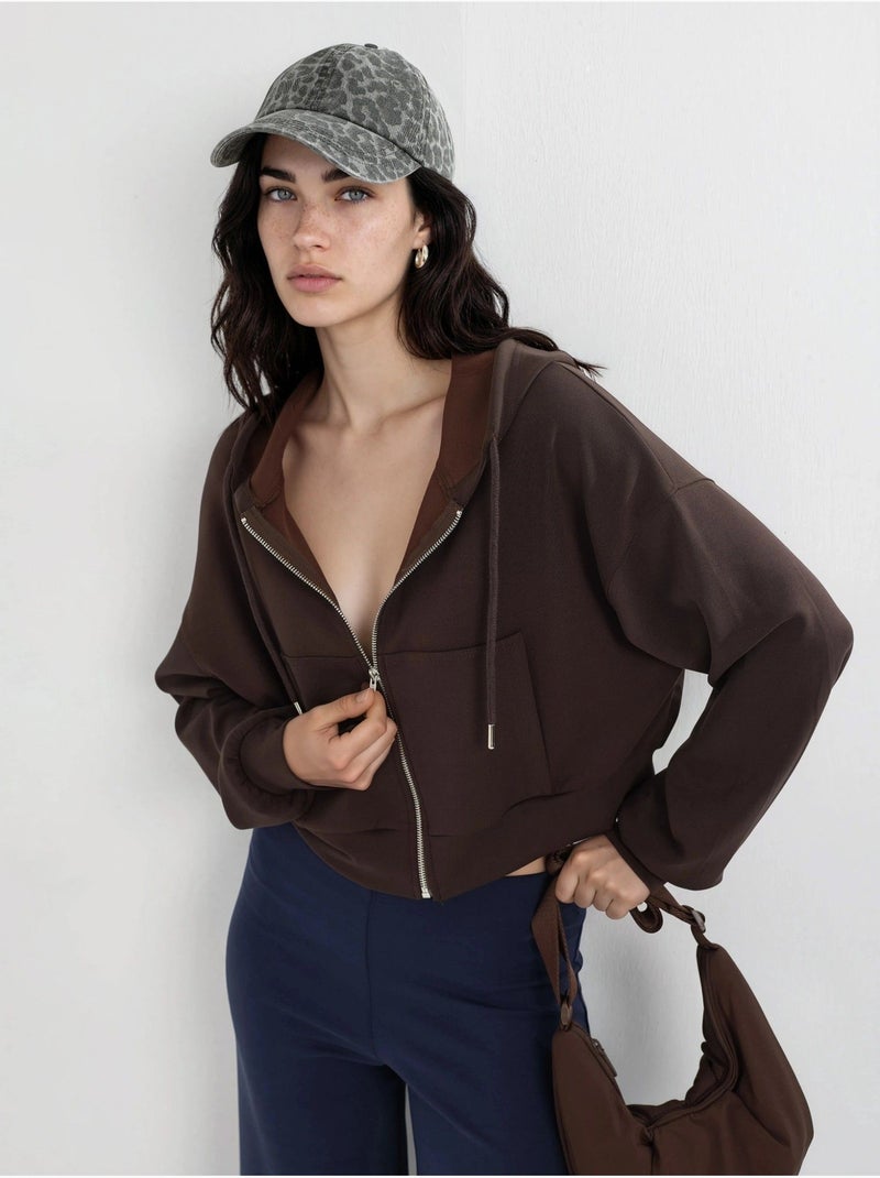 Giacca corta con cappuccio e zip busem Marrone cioccolato - Kiabi