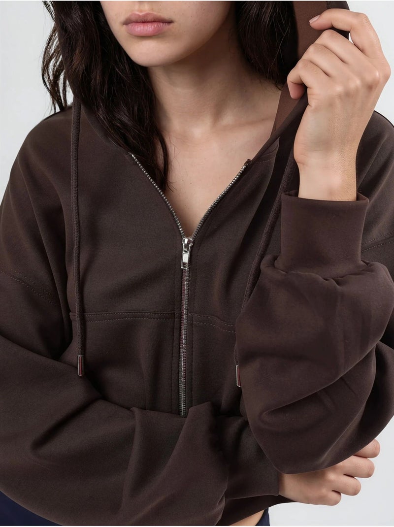 Giacca corta con cappuccio e zip busem Marrone cioccolato - Kiabi