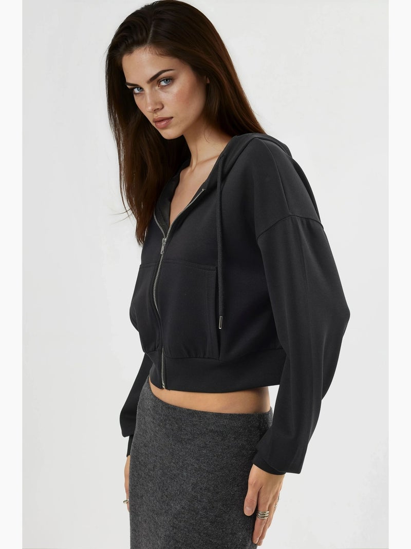 Giacca corta con cappuccio e zip busem Nero - Kiabi