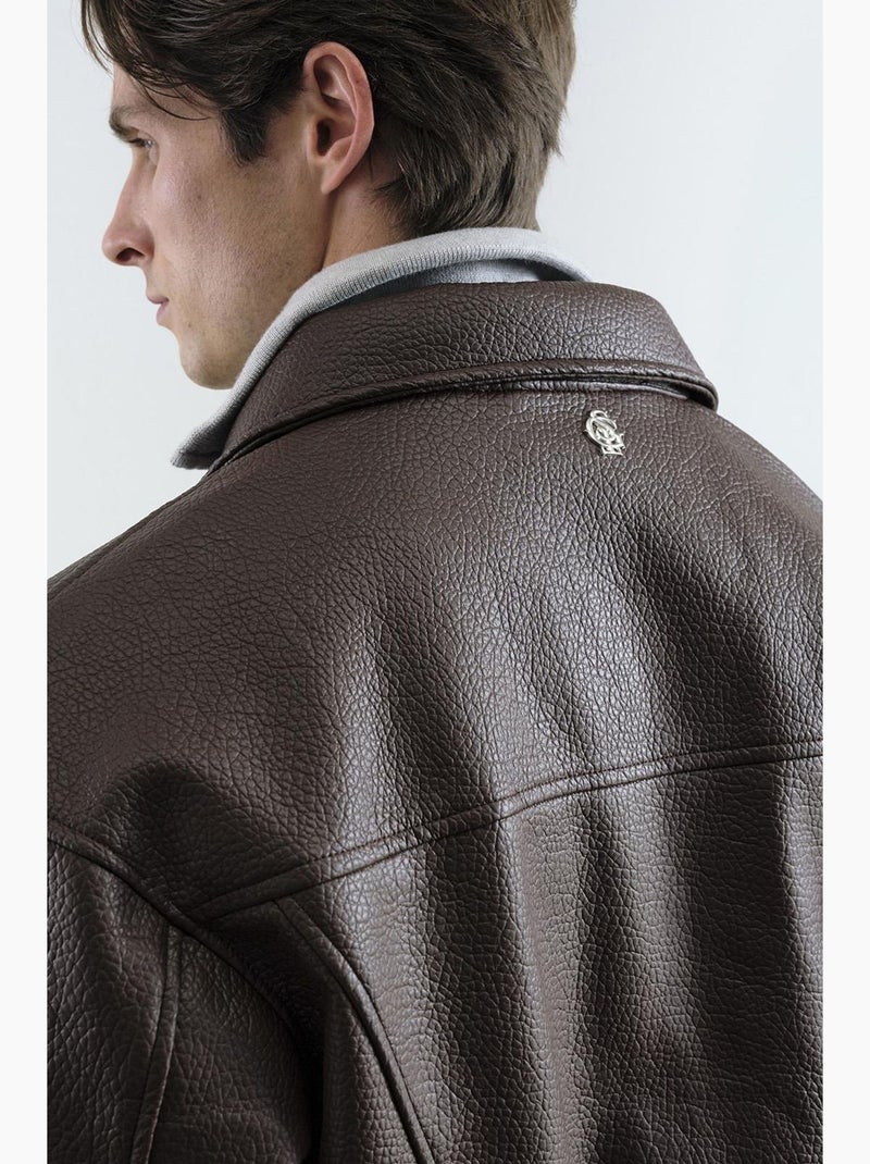 Giacca corta in ecopelle con zip giesto Marrone - Kiabi