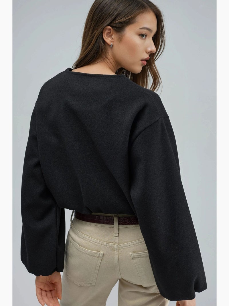 Giacca corta in gabardine con zip e tasca busem Nero - Kiabi