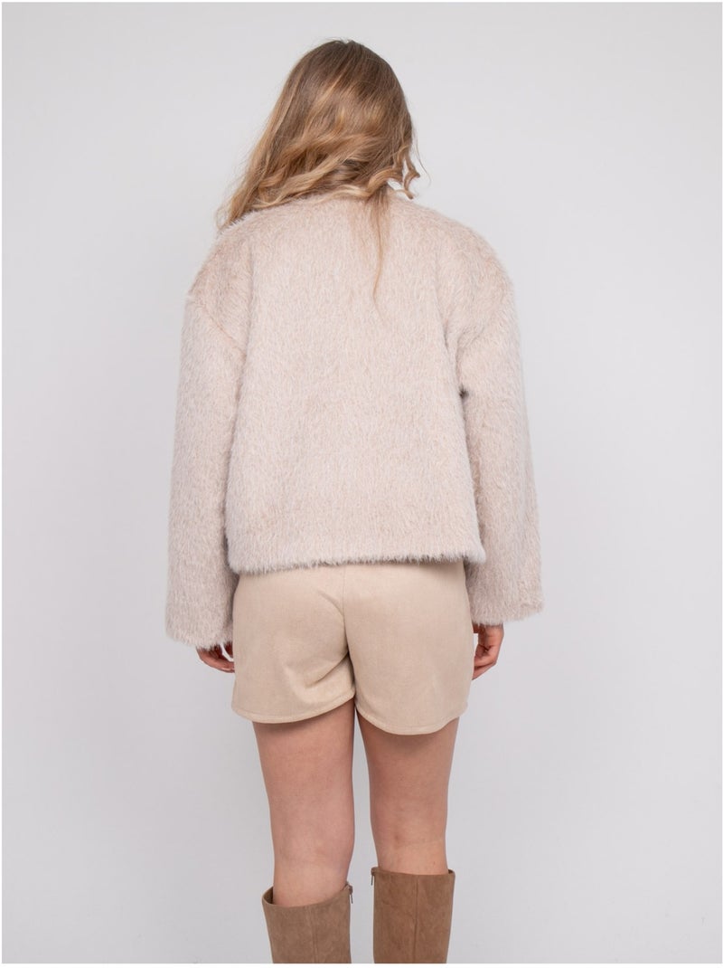 Giacca corta in maglia a pelo lungo usonia Beige - Kiabi