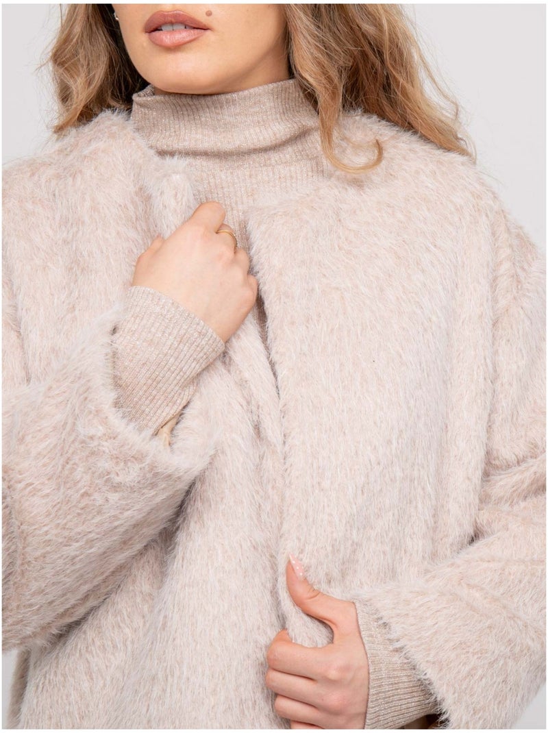 Giacca corta in maglia a pelo lungo usonia Beige - Kiabi