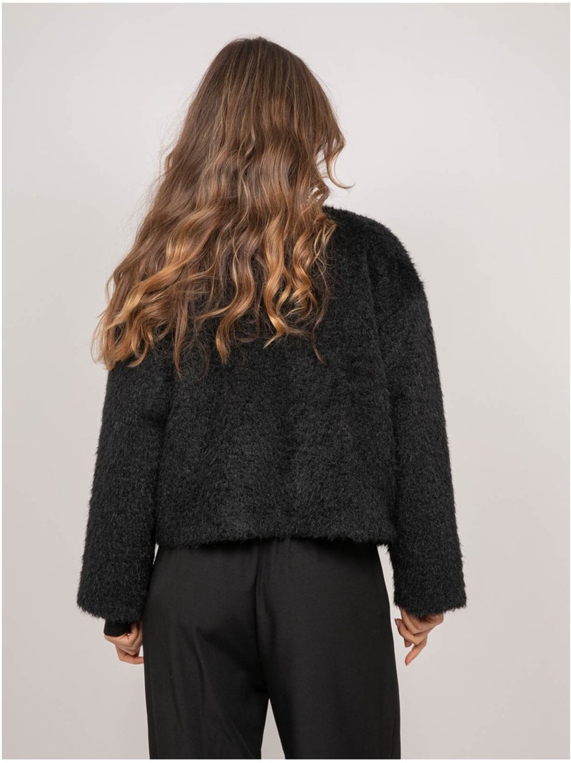 Giacca corta in maglia a pelo lungo usonia Nero - Kiabi
