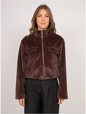 Giacca corta in pelliccia sintetica con zip ulola