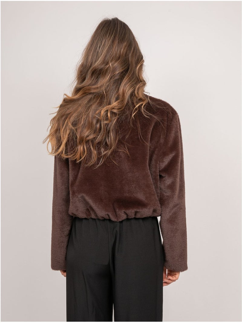 Giacca corta in pelliccia sintetica con zip ulola Marrone - Kiabi