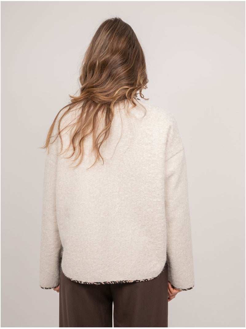 Giacca corta in tessuto bouclé con profili leopardati ubila Beige - Kiabi